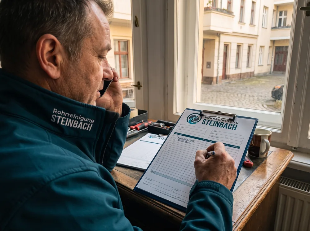Schritt 1 — Anruf bei Rohrreinigung Steinbach